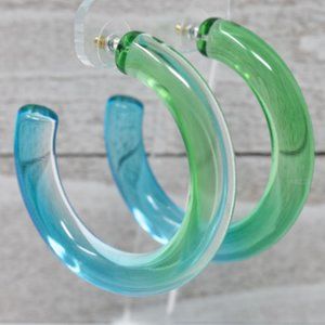 2.25" GREEN & BLUE OMBRE CHUNKY TRANSLUCENT HOOPS